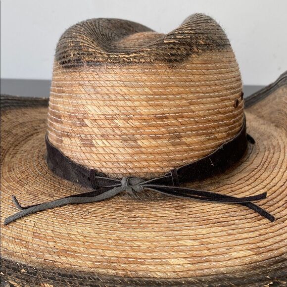Brown Straw Cowboy Hat Beaded Band Sz  7 1/2 (M/L) Boho Western Vacation main image 9